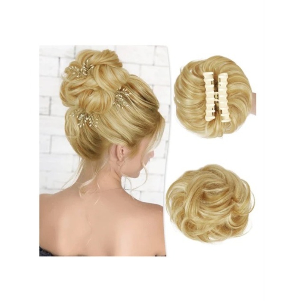 Messy Bun Hair Piece Claw Clip In Human Hair Extension Highlighted Mixed Blonde